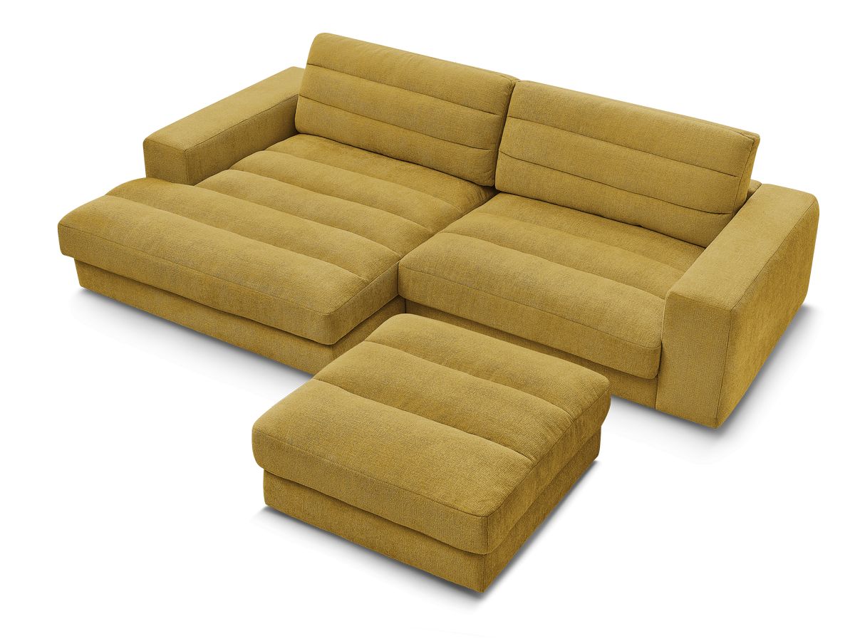 Canapé d'angle fixe SIERRA tissu texturé avec pouf