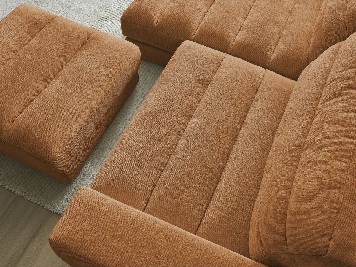 Canapé d'angle fixe SIERRA tissu texturé avec pouf