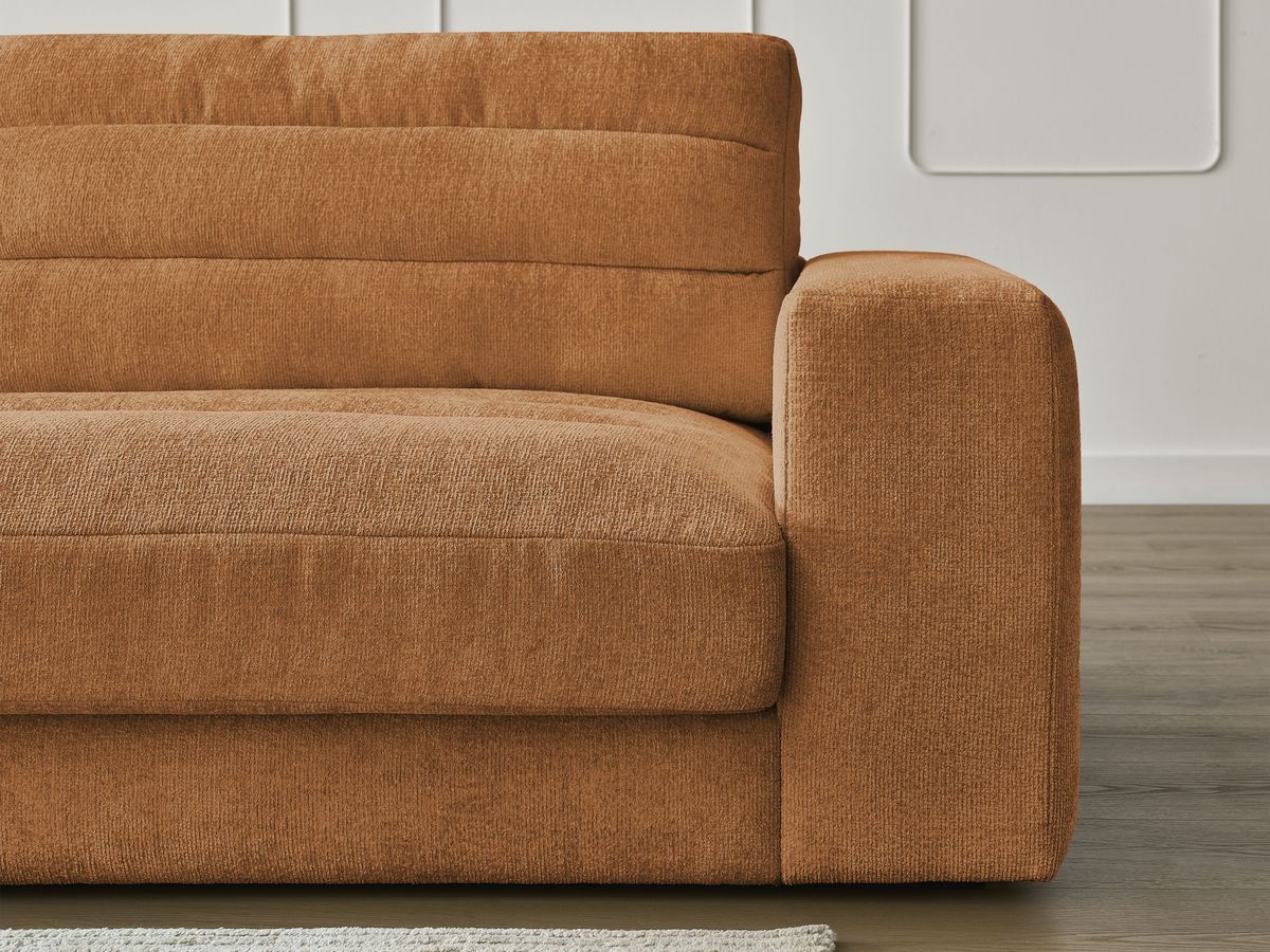 Canapé d'angle fixe SIERRA tissu texturé avec pouf