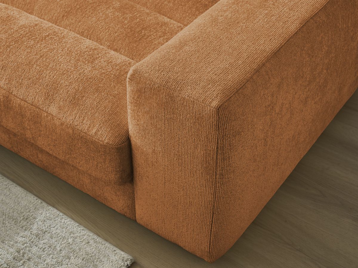 Canapé d'angle fixe SIERRA tissu texturé avec pouf