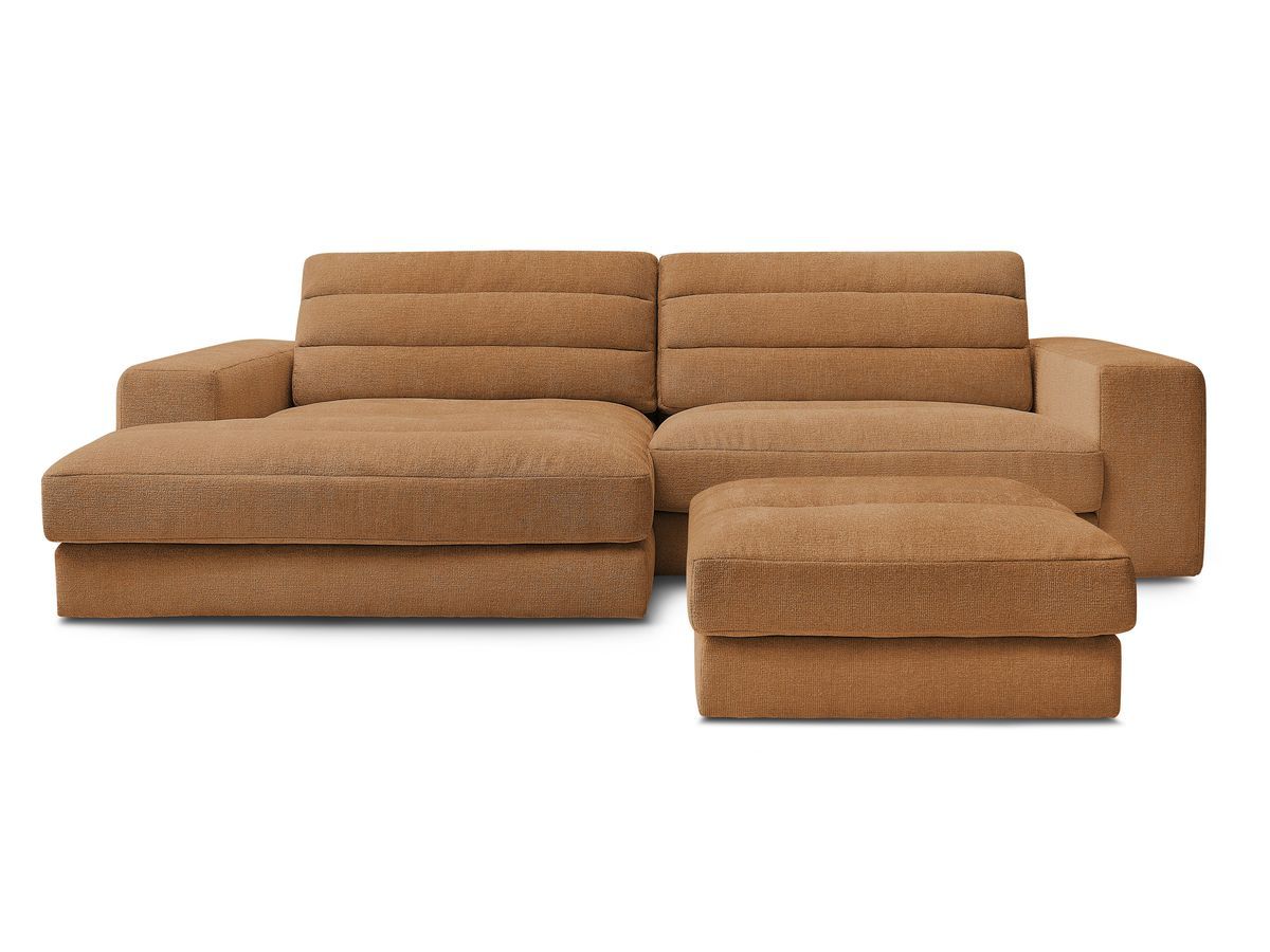 Canapé d'angle fixe SIERRA tissu texturé avec pouf