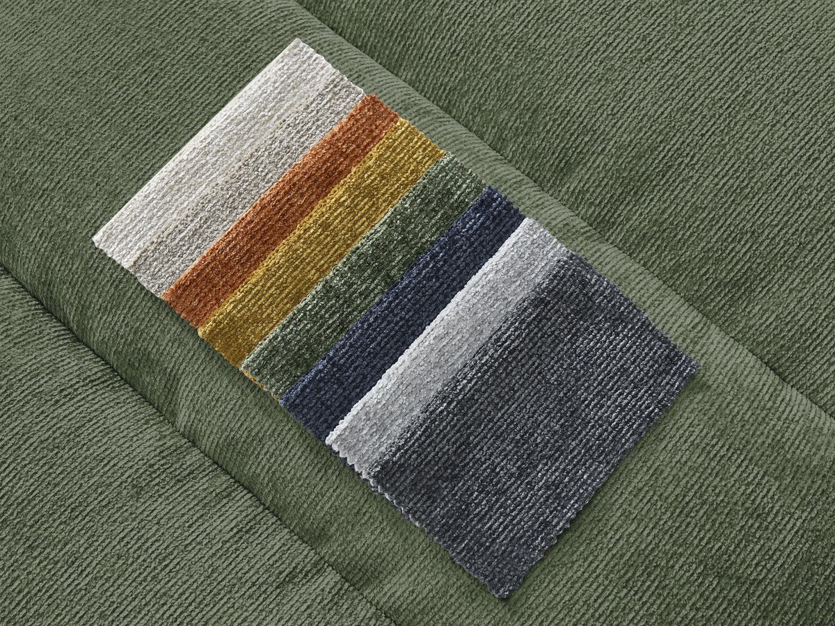 Canapé d'angle fixe SIERRA tissu texturé avec pouf