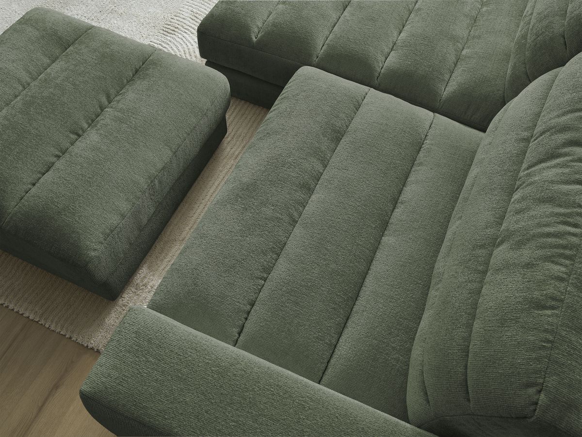 Canapé d'angle fixe SIERRA tissu texturé avec pouf