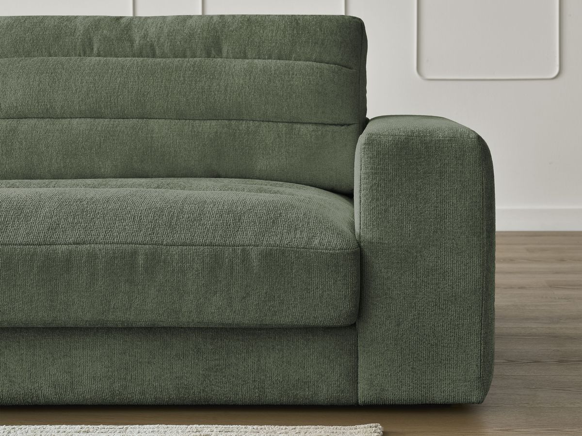 Canapé d'angle fixe SIERRA tissu texturé avec pouf