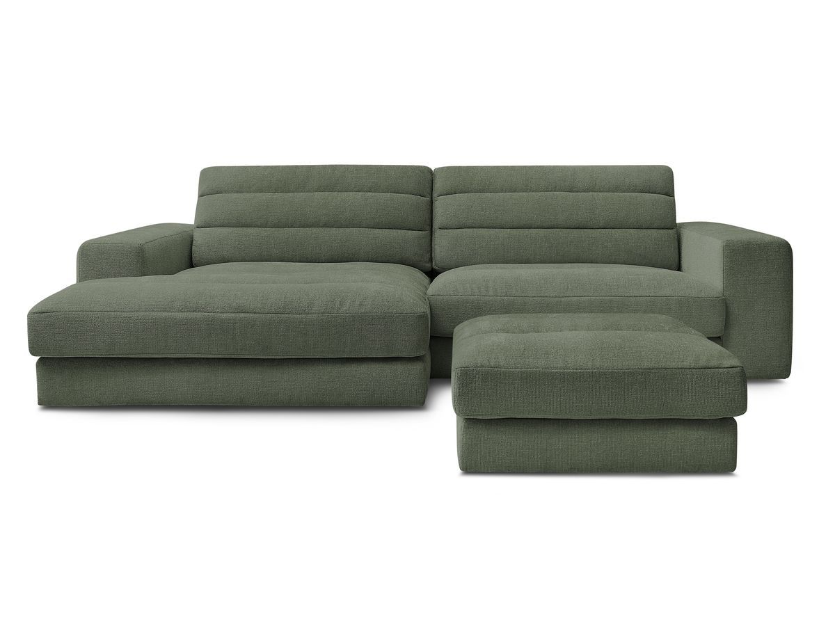 Canapé d'angle fixe SIERRA tissu texturé avec pouf