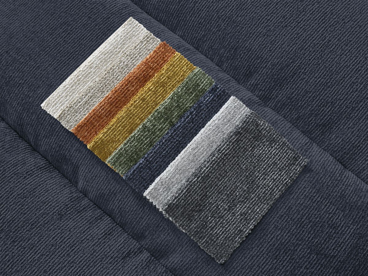 Canapé d'angle fixe SIERRA tissu texturé avec pouf