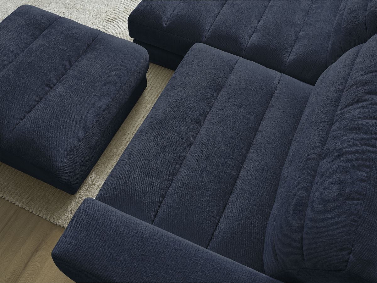 Canapé d'angle fixe SIERRA tissu texturé avec pouf