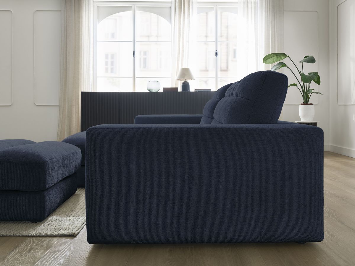 Canapé d'angle fixe SIERRA tissu texturé avec pouf