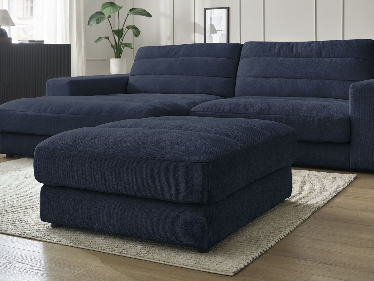 Canapé d'angle fixe SIERRA tissu texturé avec pouf