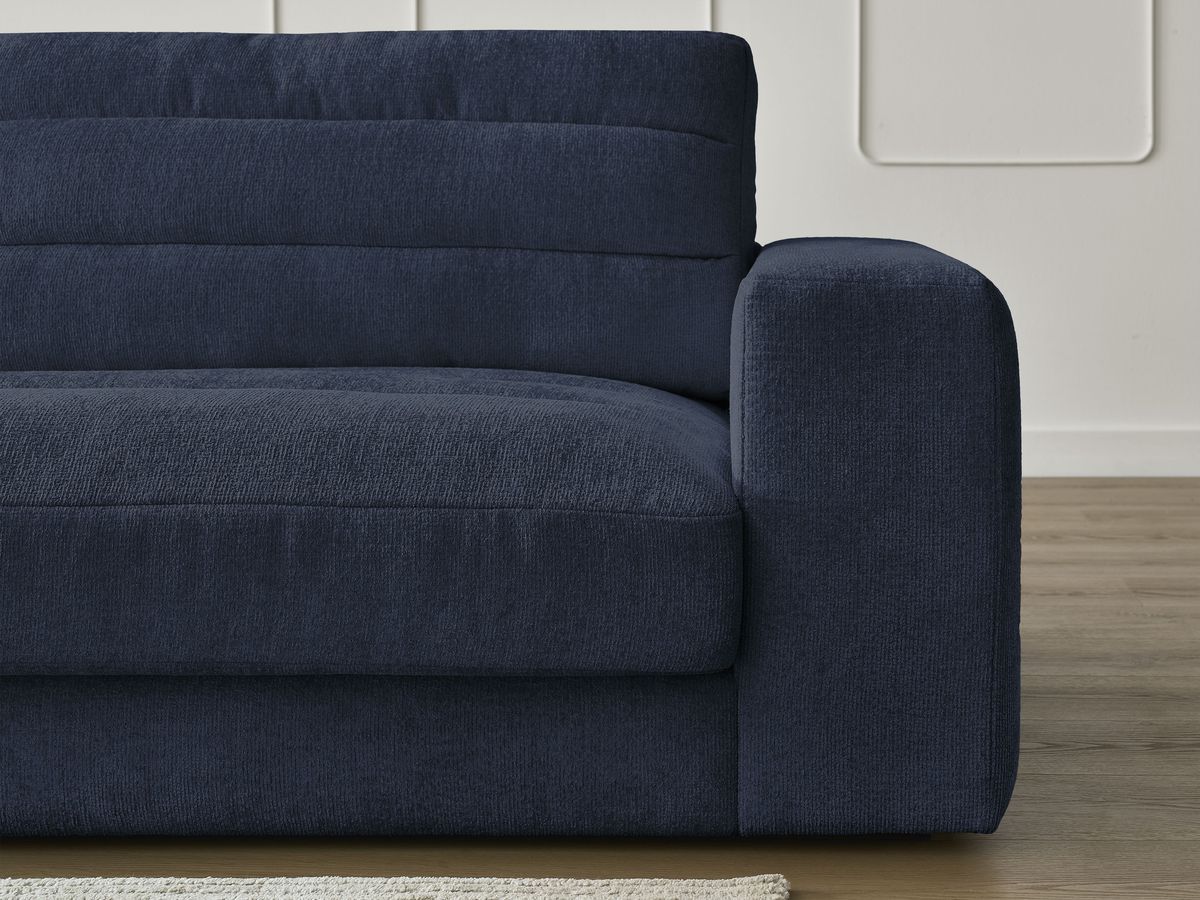 Canapé d'angle fixe SIERRA tissu texturé avec pouf