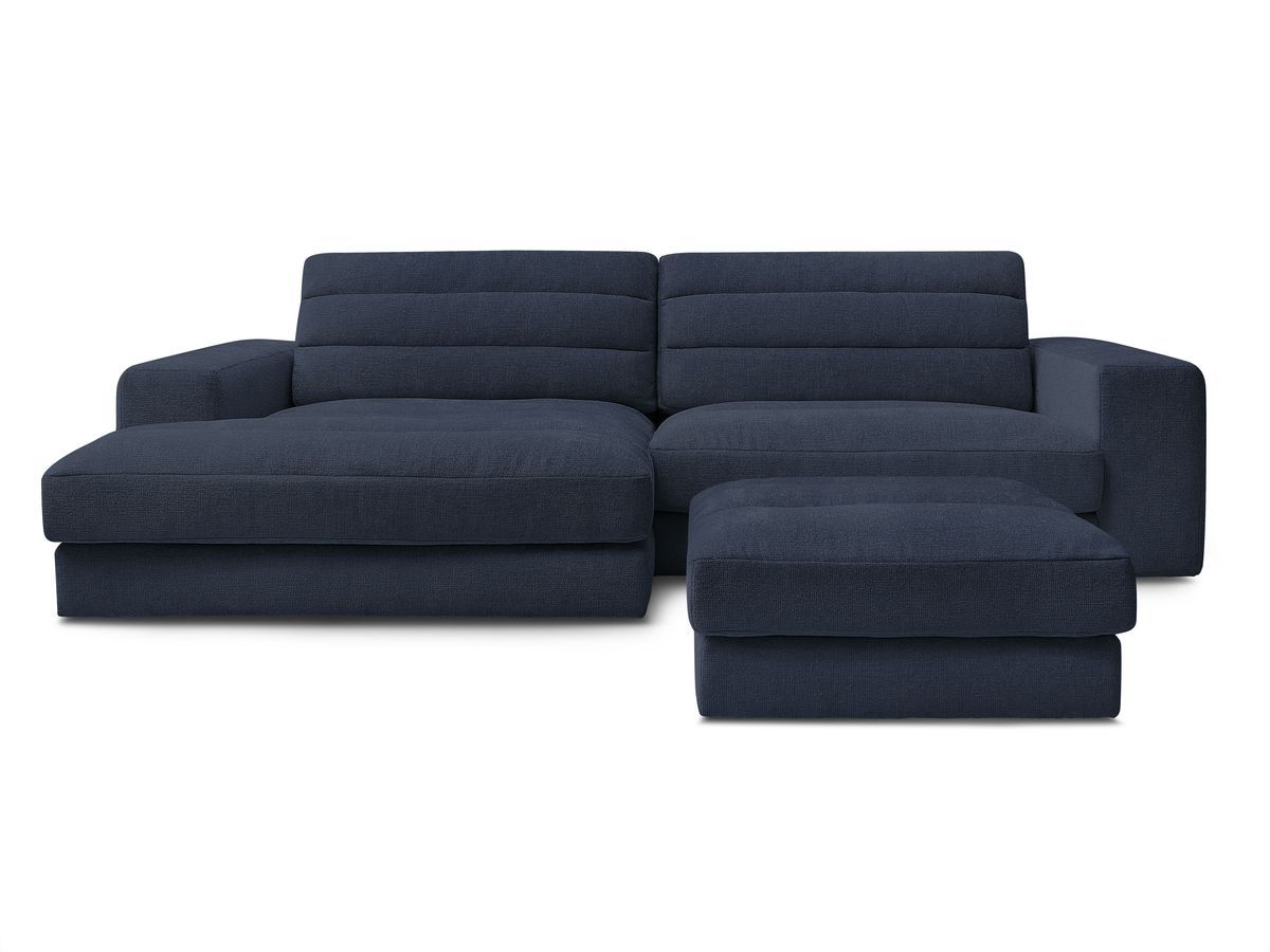 Canapé d'angle fixe SIERRA tissu texturé avec pouf