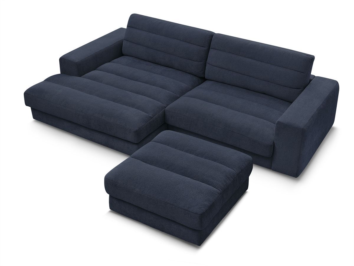 Canapé d'angle fixe SIERRA tissu texturé avec pouf