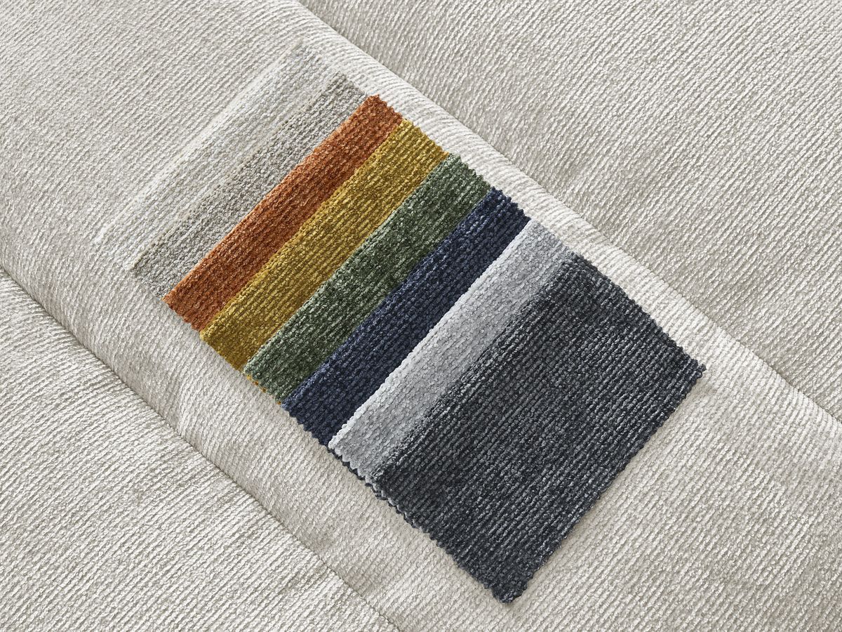 Canapé d'angle fixe SIERRA tissu texturé avec pouf beige  angle gauche BOBOCHIC 4 places - Vue supplémentaire 2
