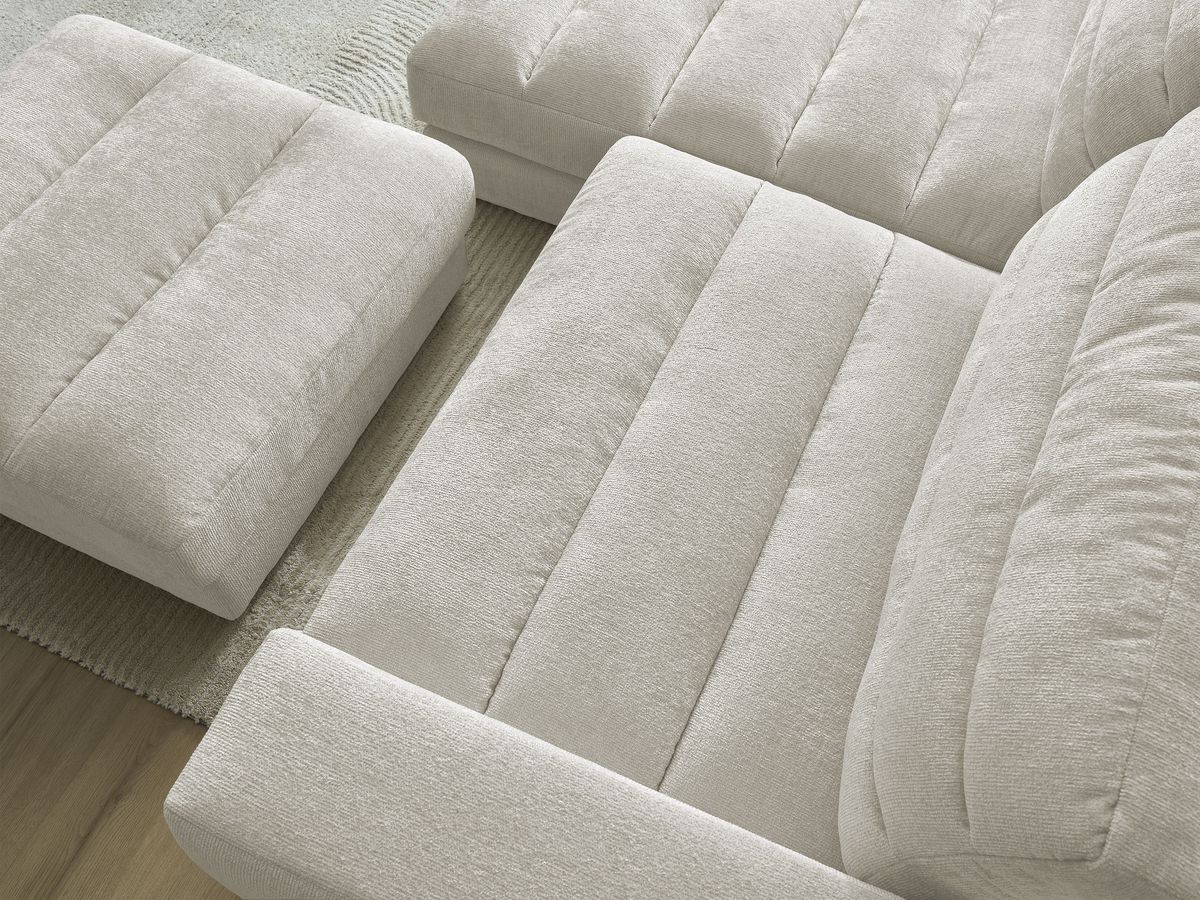 Canapé d'angle fixe SIERRA tissu texturé avec pouf