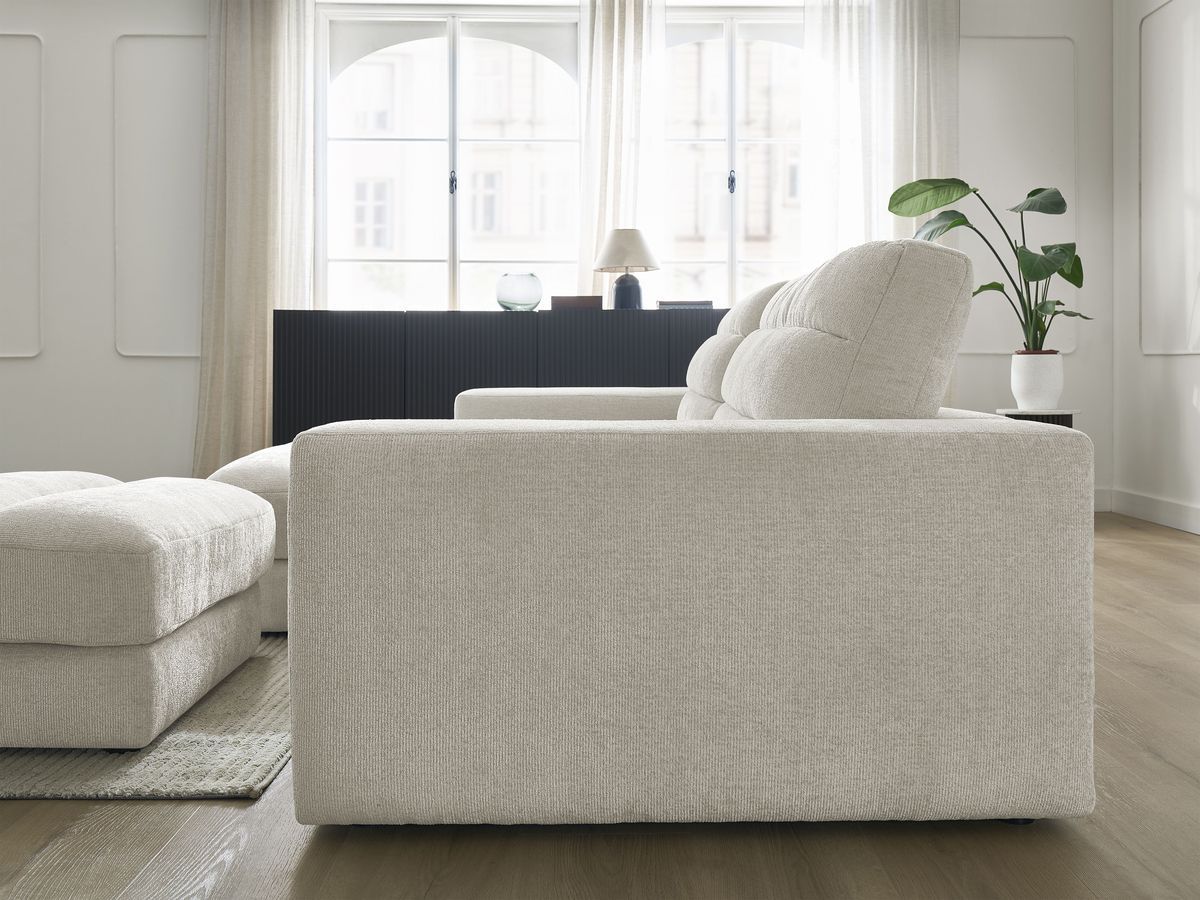 Canapé d'angle fixe SIERRA tissu texturé avec pouf