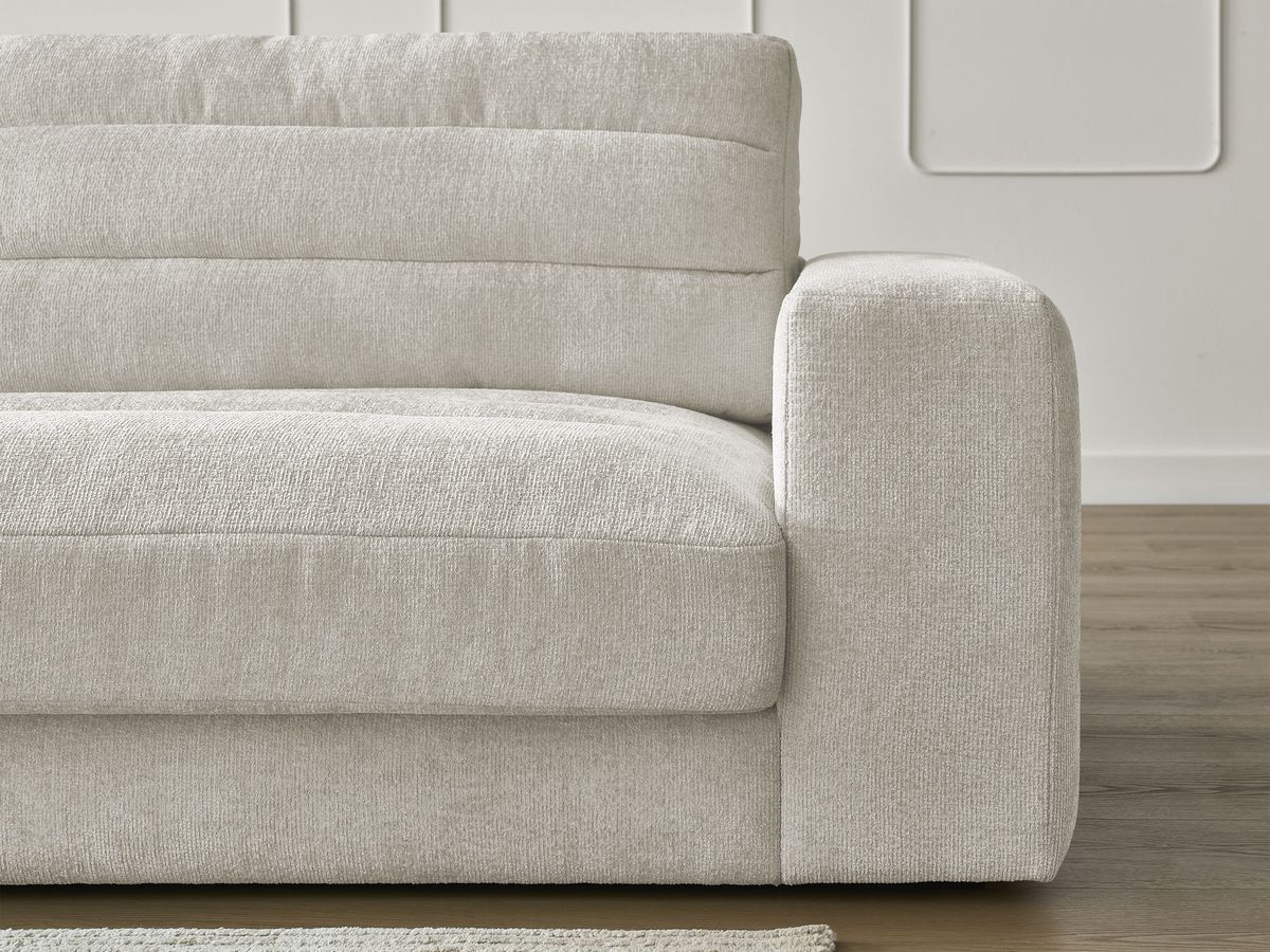 Canapé d'angle fixe SIERRA tissu texturé avec pouf