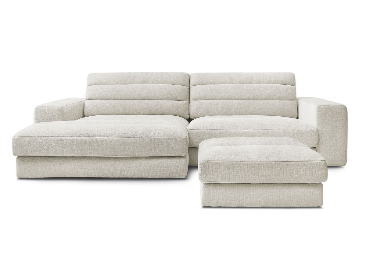 Canapé d'angle fixe SIERRA tissu texturé avec pouf