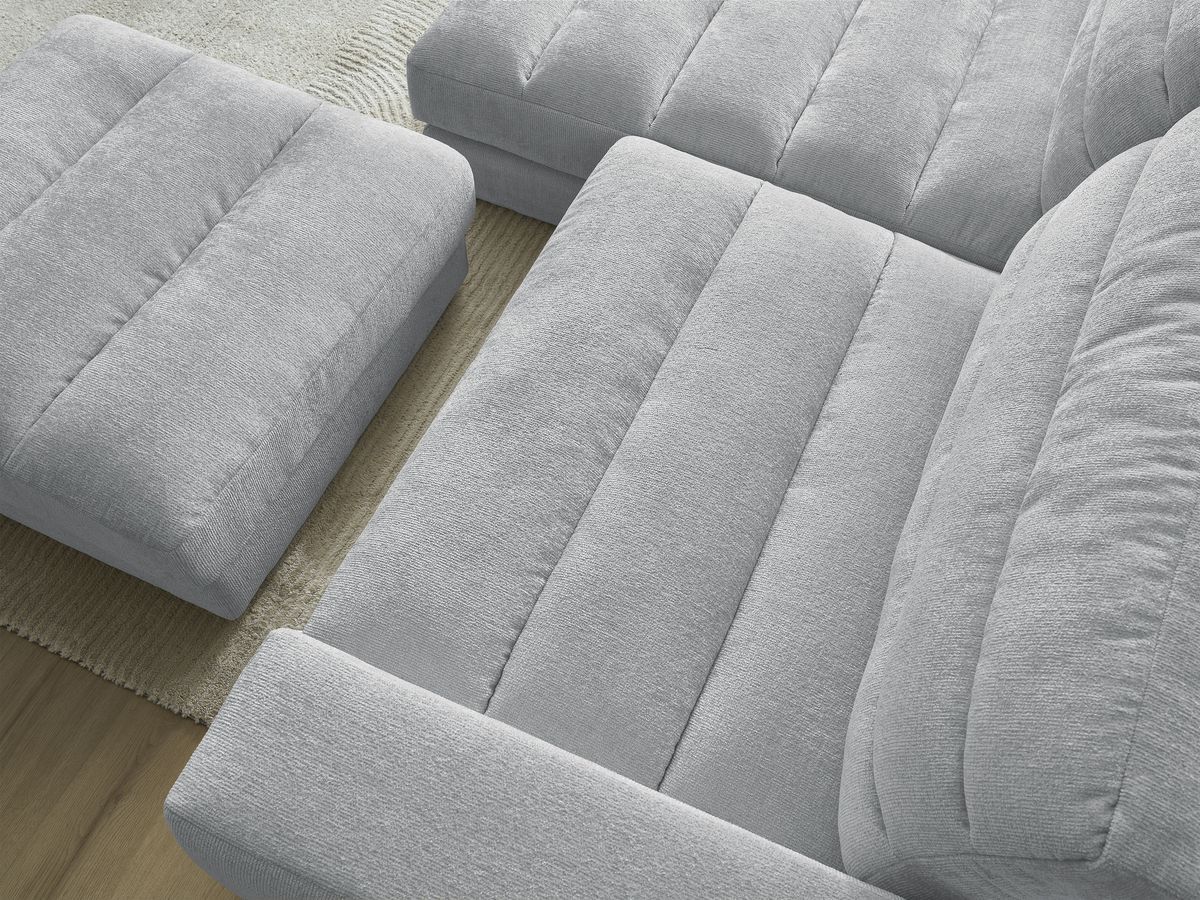 Canapé d'angle fixe SIERRA tissu texturé avec pouf