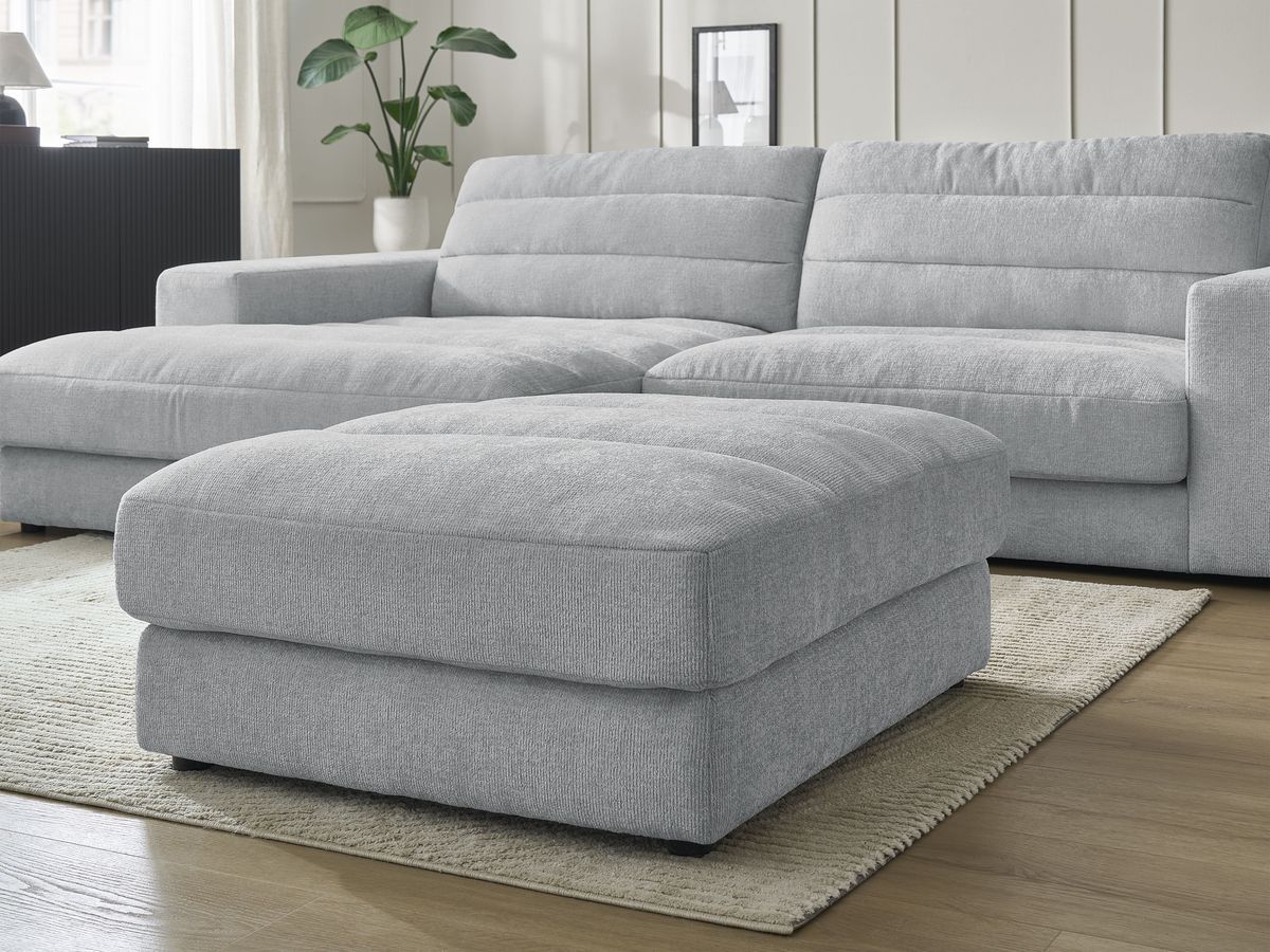 Canapé d'angle fixe SIERRA tissu texturé avec pouf