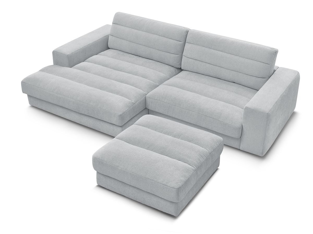 Canapé d'angle fixe SIERRA tissu texturé avec pouf