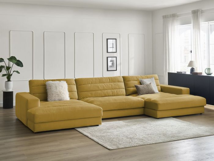 Canapé d'angle panoramique SIERRA tissu velours