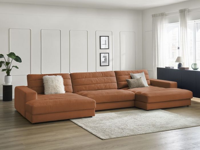 Canapé d'angle panoramique SIERRA tissu velours