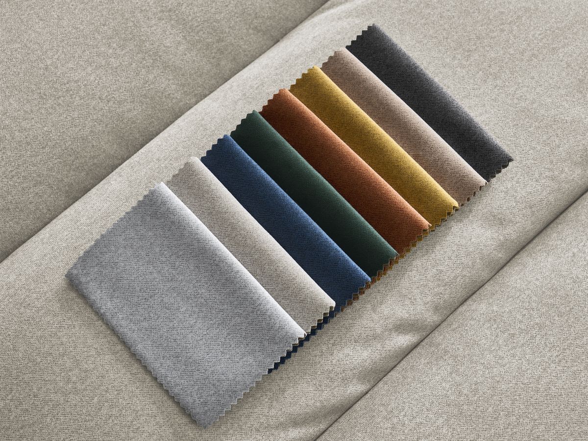 Canapé d'angle fixe EVEREST tissu chiné - Orange - Angle droit - 10 coussins