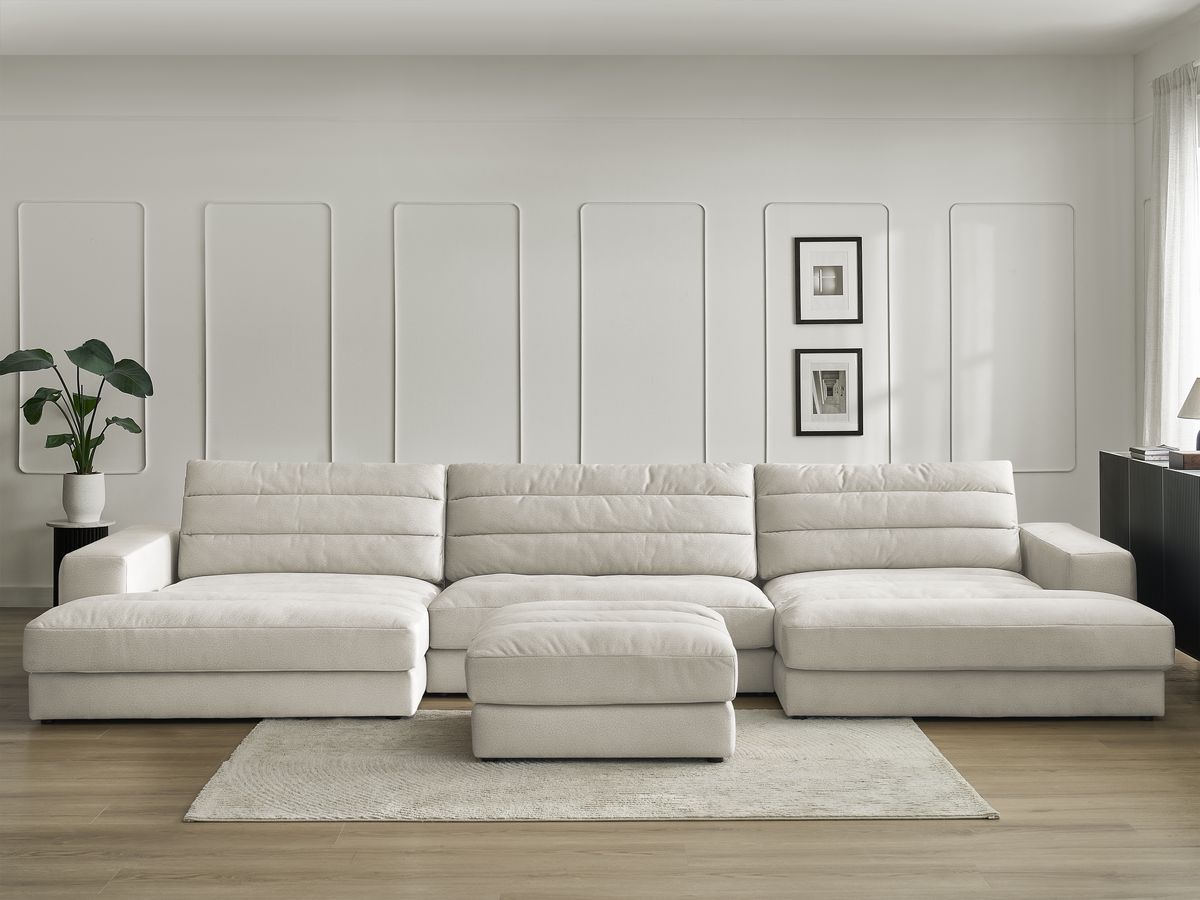 Canapé panoramique SIERRA velours avec pouf beige — vue 5