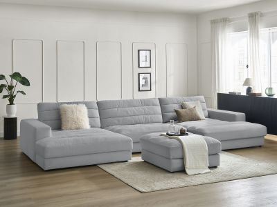 Canapé panoramique fixe SIERRA velours avec pouf