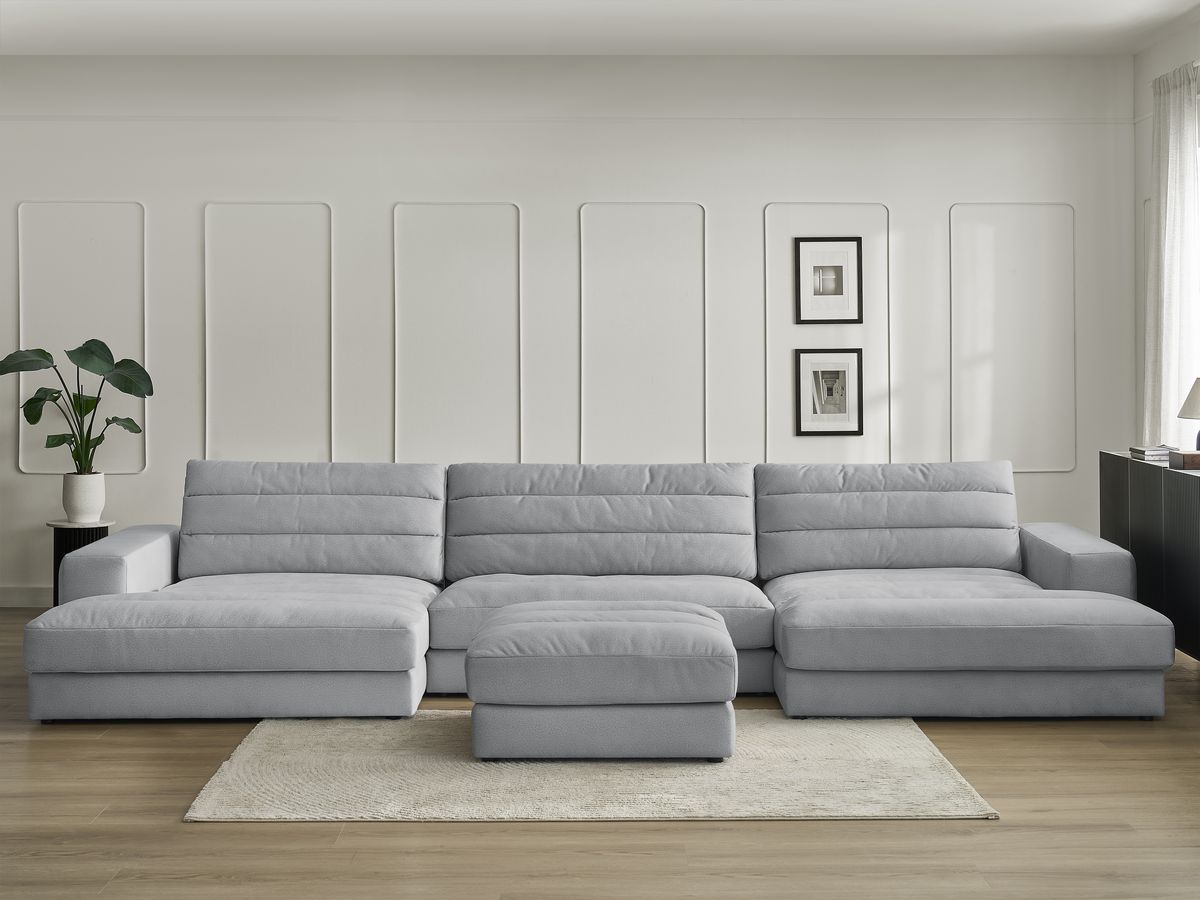 Canapé panoramique SIERRA velours avec pouf gris clair — vue 5