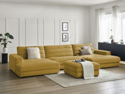 Canapé panoramique fixe SIERRA velours avec pouf