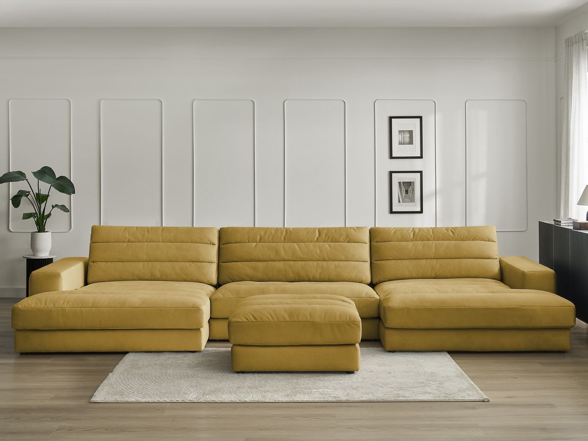 Canapé panoramique SIERRA velours avec pouf jaune — vue 5