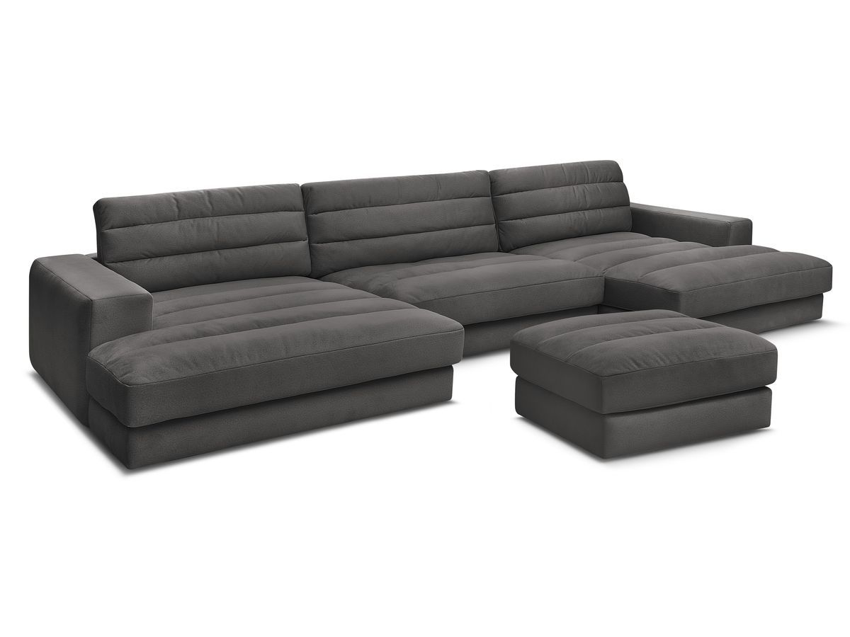Canapé panoramique fixe SIERRA velours avec pouf