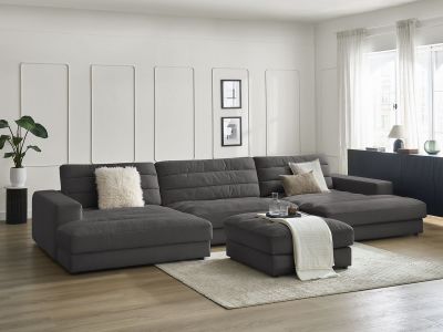 Canapé panoramique fixe SIERRA velours avec pouf