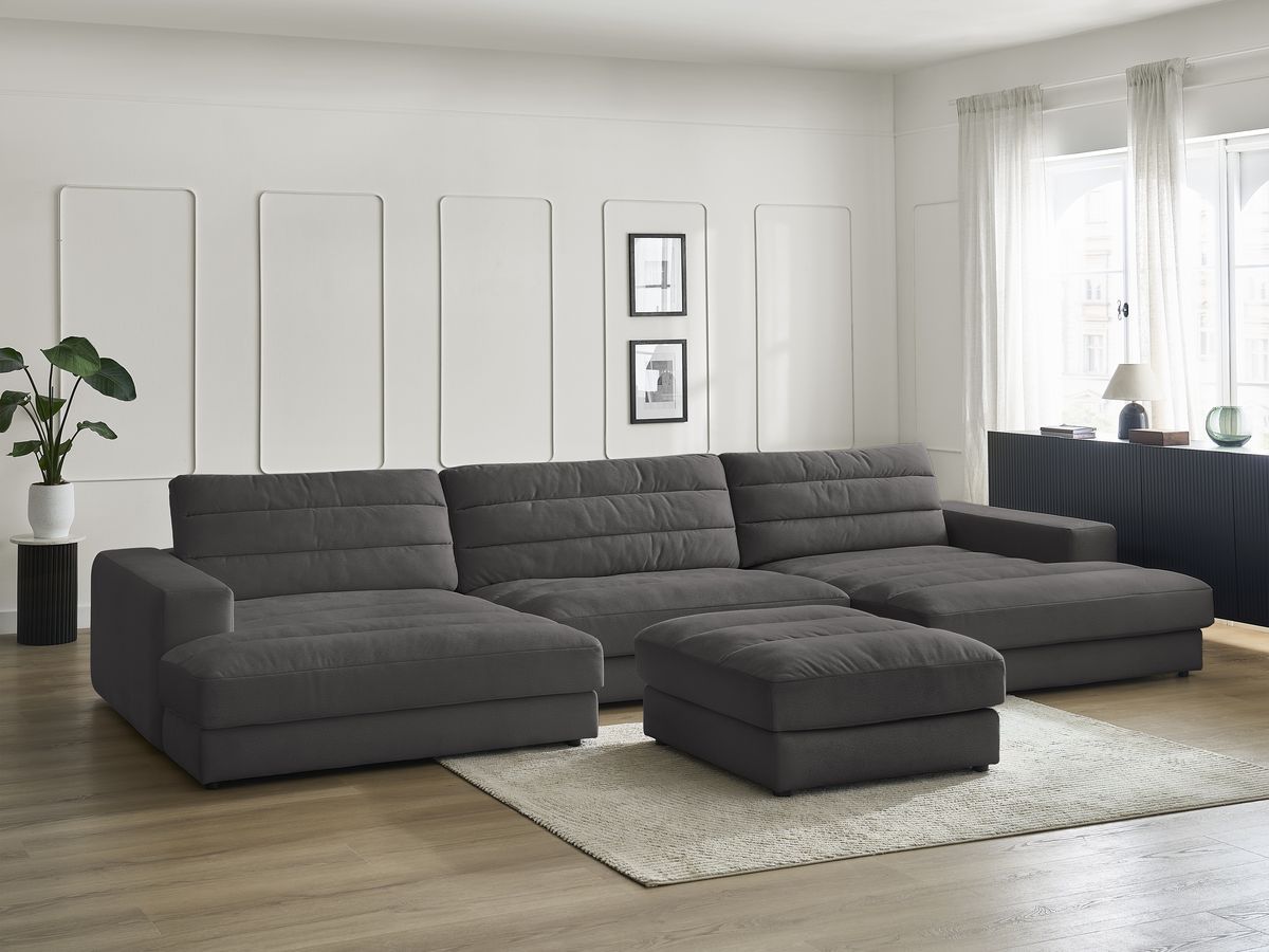 Canapé panoramique SIERRA velours avec pouf noir — vue 5