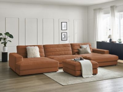 Canapé panoramique fixe SIERRA velours avec pouf