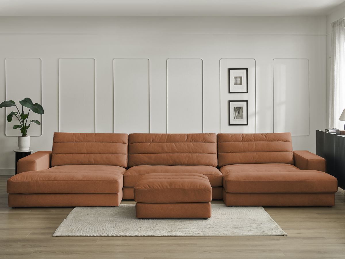 Canapé panoramique SIERRA velours avec pouf orange — vue 5