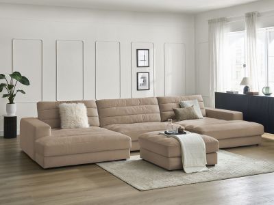 Canapé panoramique fixe SIERRA velours avec pouf