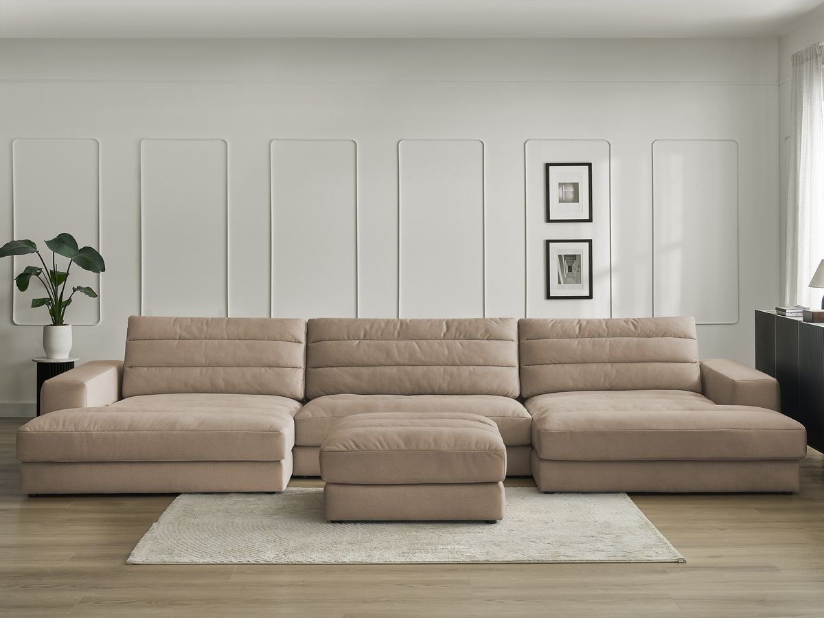 Canapé panoramique SIERRA velours avec pouf taupe — vue 5