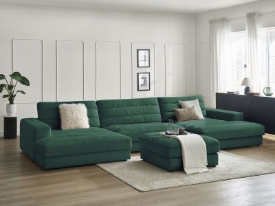 Canapé panoramique fixe SIERRA velours avec pouf