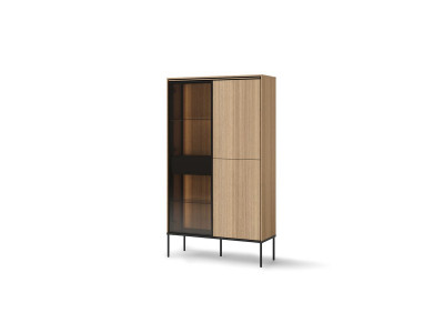 Meuble vitrine 3 portes H.156 cm VERONA effet chêne et verre fumé avec LEDS
