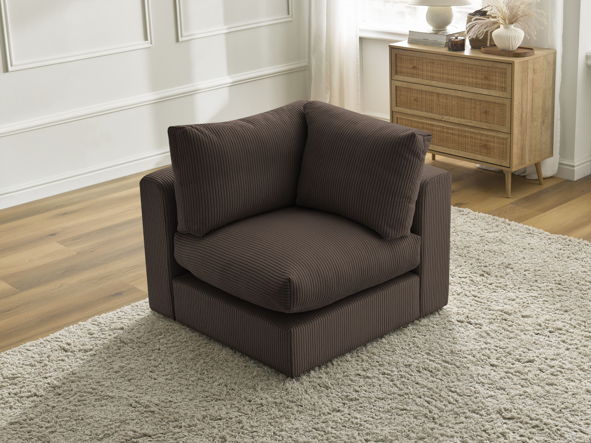 Canapé d'angle fixe EVEREST tissu chiné - Orange - Angle droit - 10 coussins