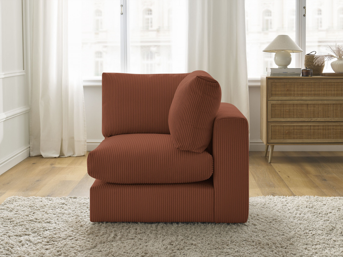 Angle pour canapé modulable PARIS velours côtelé orange BOBOCHIC 1 places - Vue supplémentaire 3