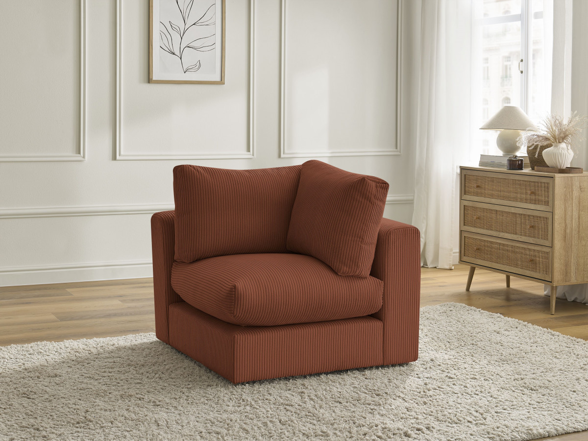 Canapé d'angle fixe EVEREST tissu chiné - Orange - Angle droit - 10 coussins