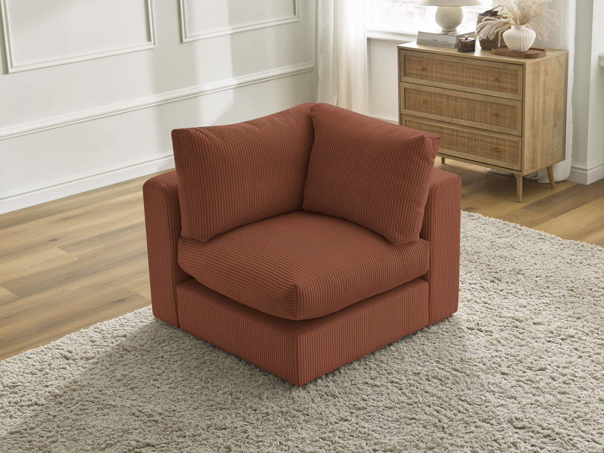 Canapé d'angle fixe EVEREST tissu chiné - Orange - Angle droit - 10 coussins