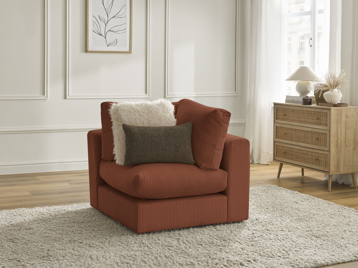 Canapé d'angle fixe EVEREST tissu chiné - Orange - Angle droit - 10 coussins