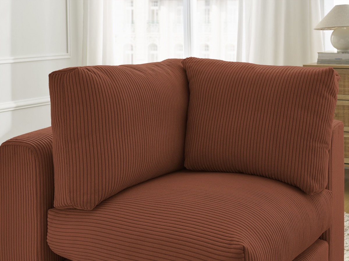 Canapé d'angle fixe EVEREST tissu chiné - Orange - Angle droit - 10 coussins