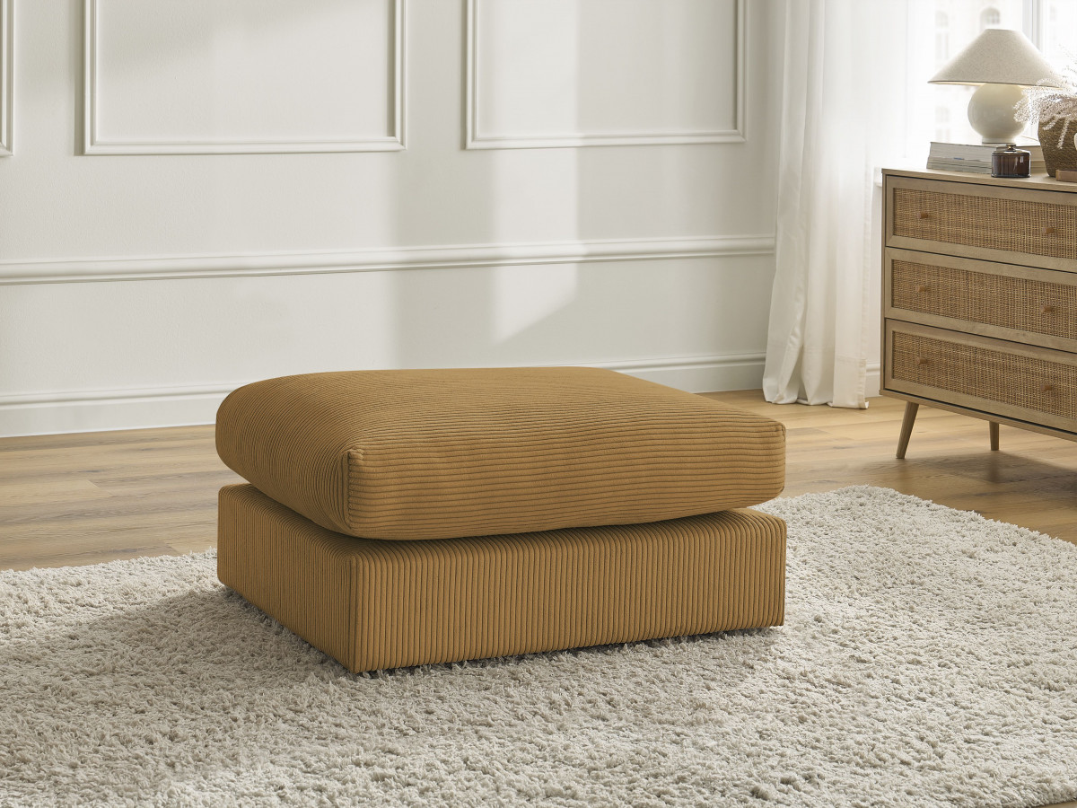 Canapé d'angle fixe EVEREST tissu chiné - Orange - Angle droit - 10 coussins