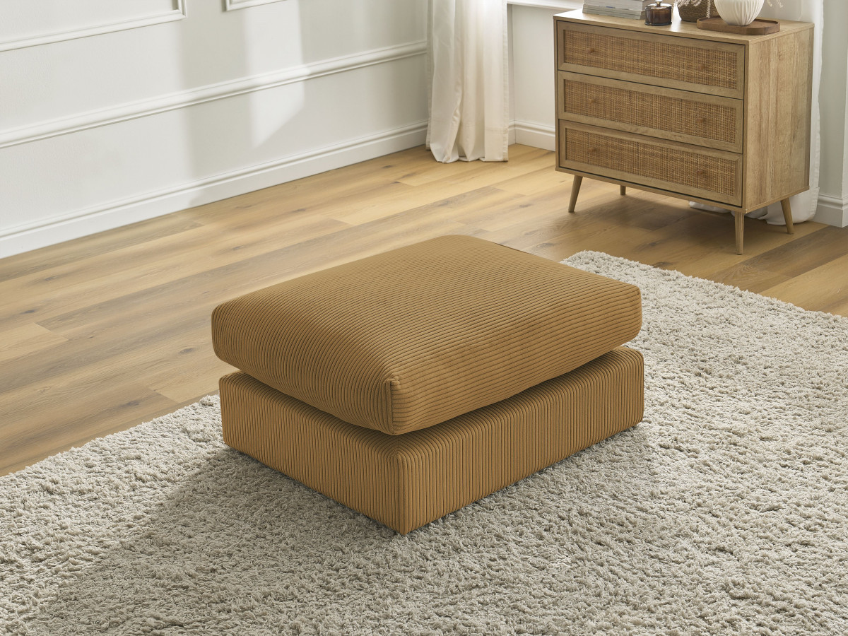 Canapé d'angle fixe EVEREST tissu chiné - Orange - Angle droit - 10 coussins
