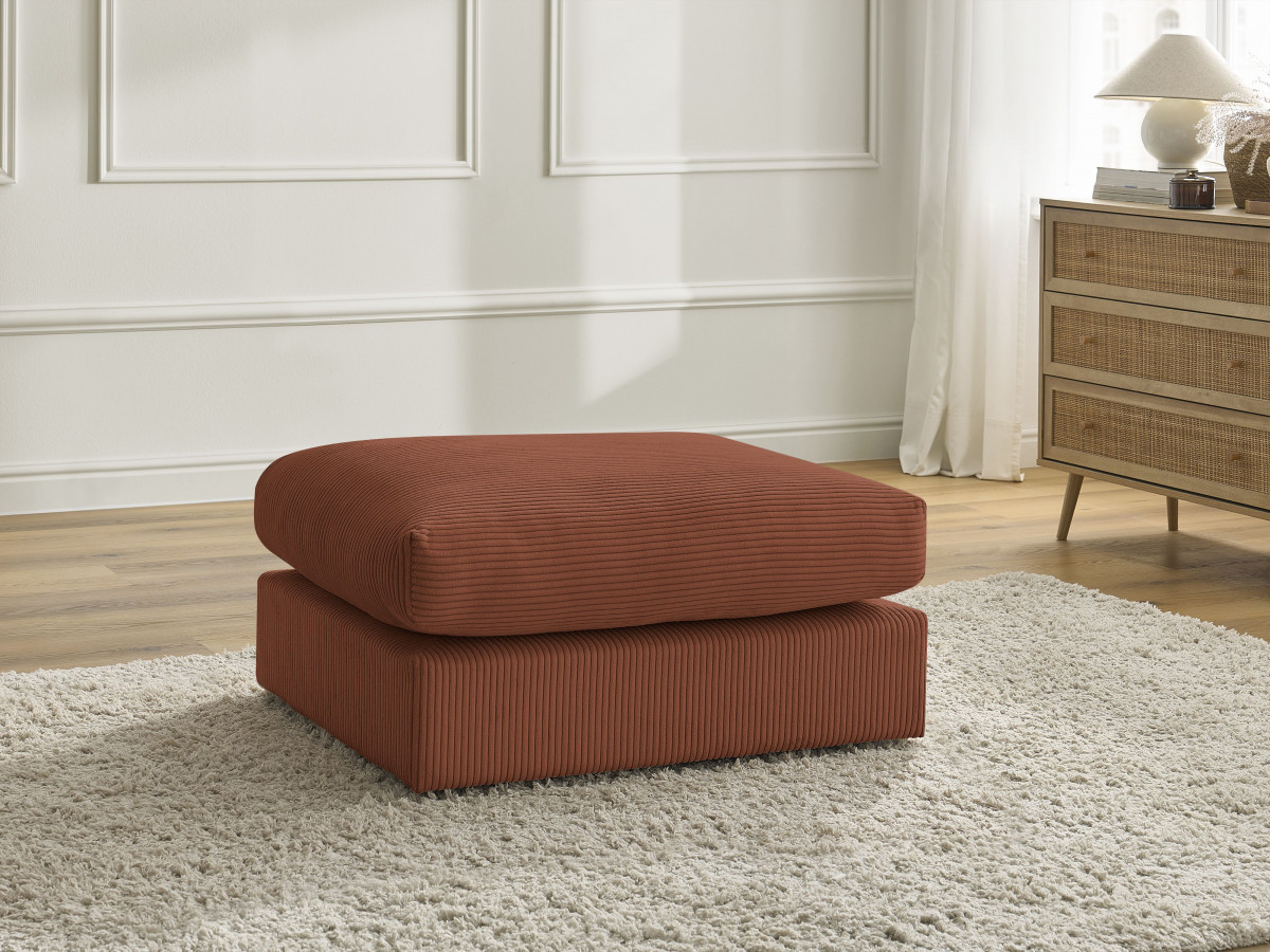 Canapé d'angle fixe EVEREST tissu chiné - Orange - Angle droit - 10 coussins